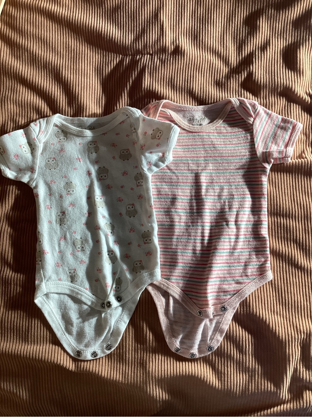 Rene Rofe One-Piece Snap Bottom 3-6 Months White with Owls Pink Stripe